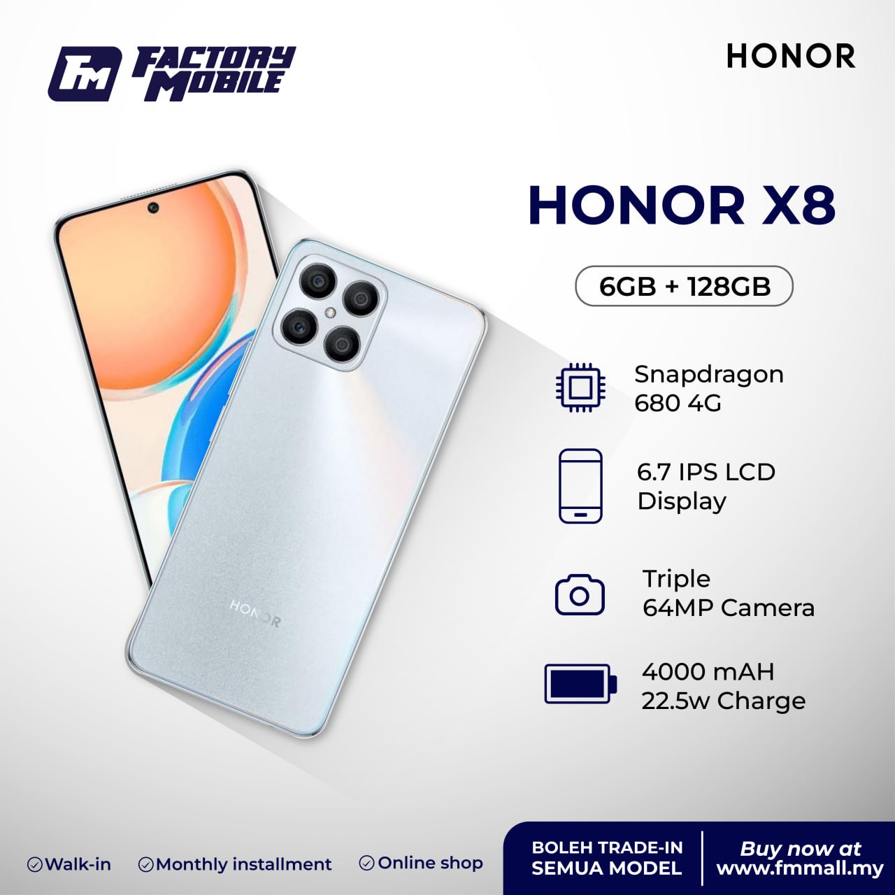 Smartphone HONOR X8 4G (6.7'' - 6 GB - 128 GB - Negro)